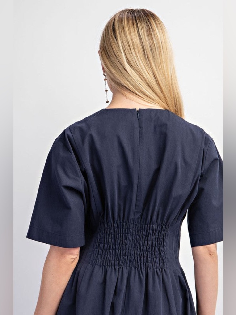 GigiO Navy Pintuck Waist Midi Dress Size Large - Picture 5 of 9